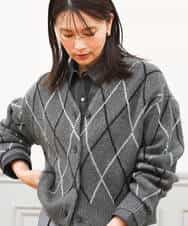FKSAG42190 MK MICHEL KLEIN(MK ミッシェルクラン) [洗える]ウールジャガードアーガイル柄ニットカーディガン グレー