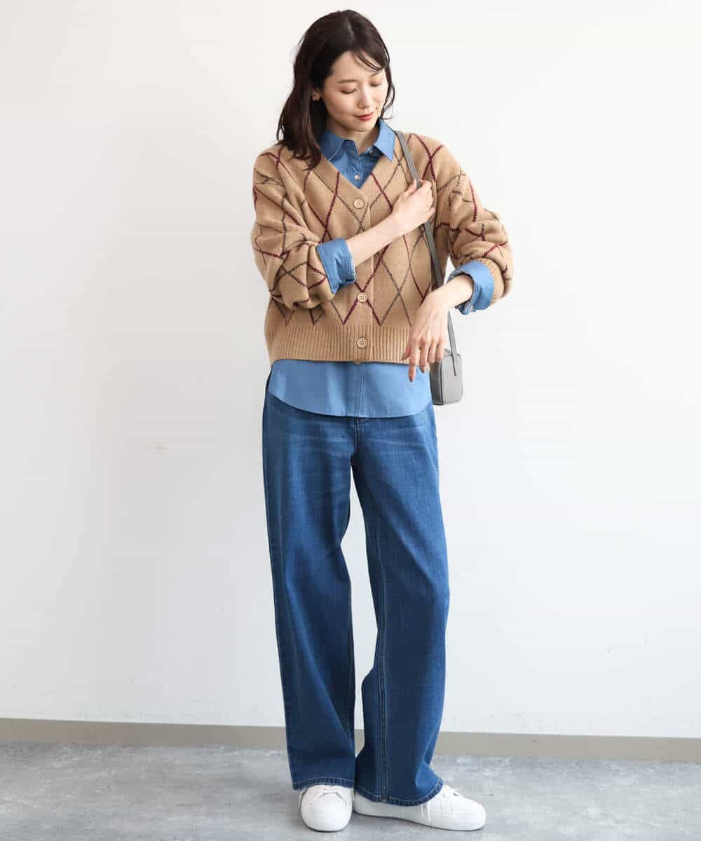 FKSAG42190 MK MICHEL KLEIN(MK ミッシェルクラン) [洗える]ウールジャガードアーガイル柄ニットカーディガン グレー