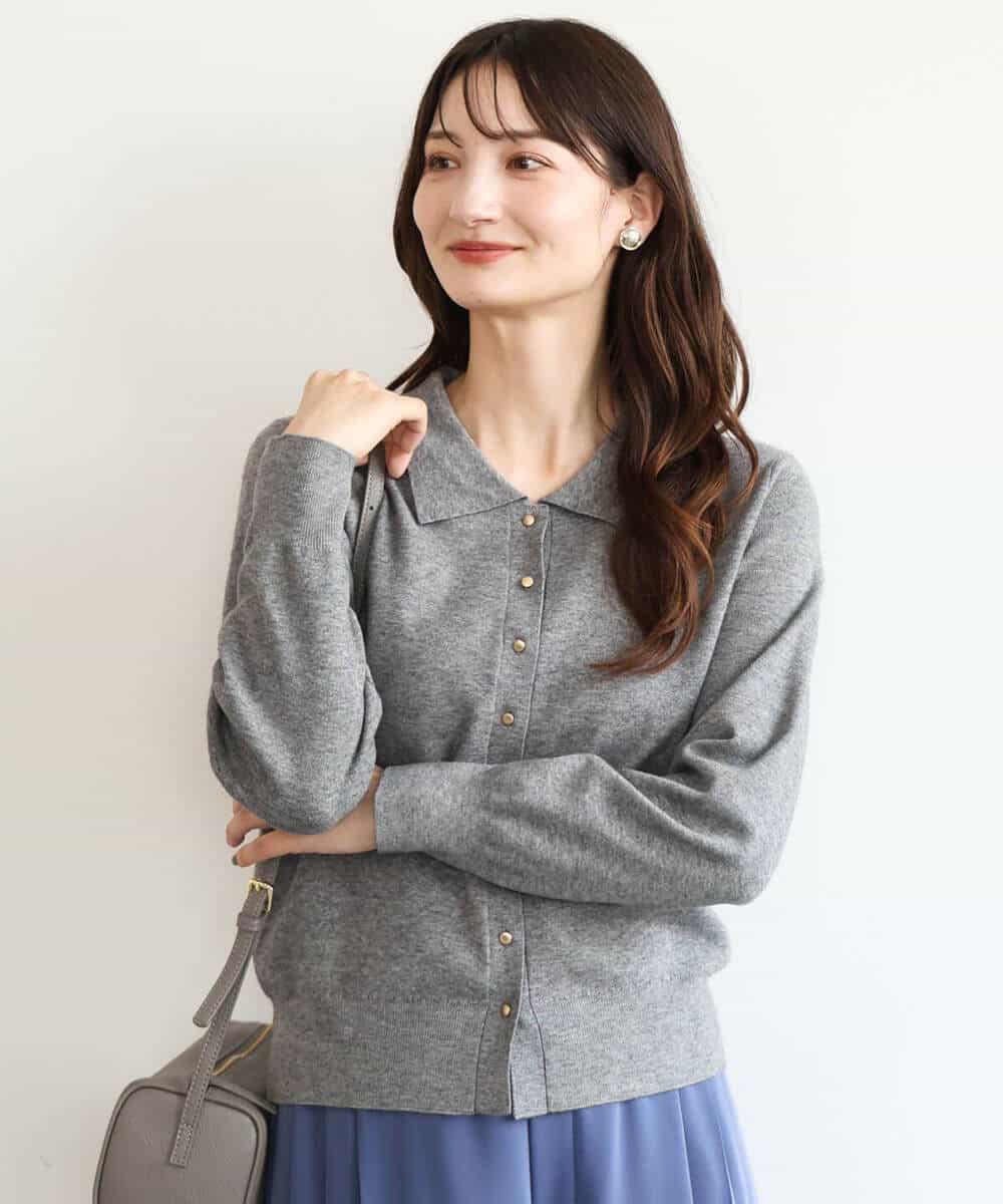 FKSAG43150 MK MICHEL KLEIN(MK ミッシェルクラン) [洗える]衿付きニットカーディガン グレー