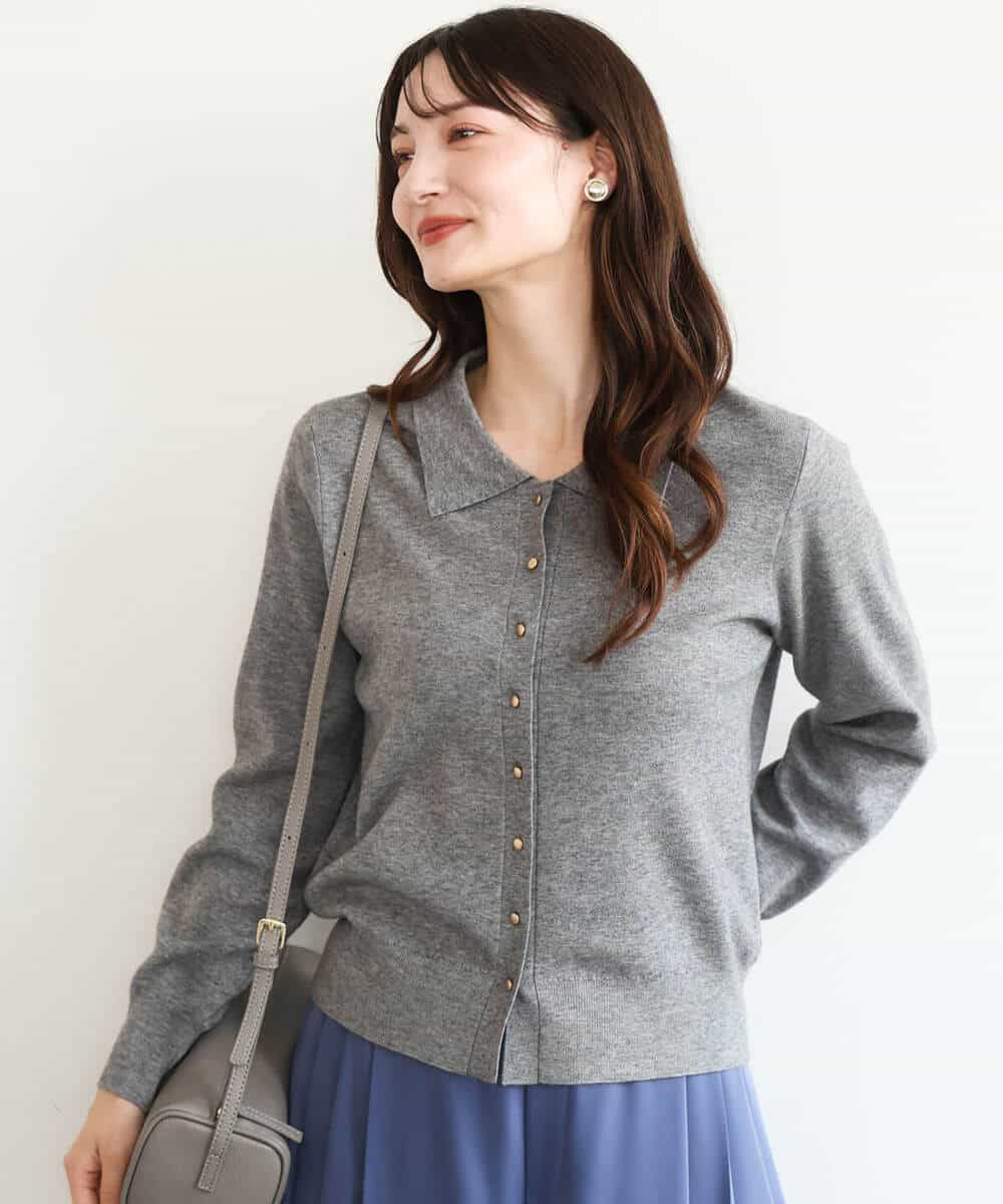 FKSAG43150 MK MICHEL KLEIN(MK ミッシェルクラン) [洗える]衿付きニットカーディガン グレー