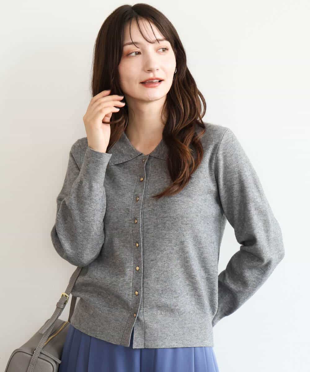 FKSAG43150 MK MICHEL KLEIN(MK ミッシェルクラン) [洗える]衿付きニットカーディガン グレー