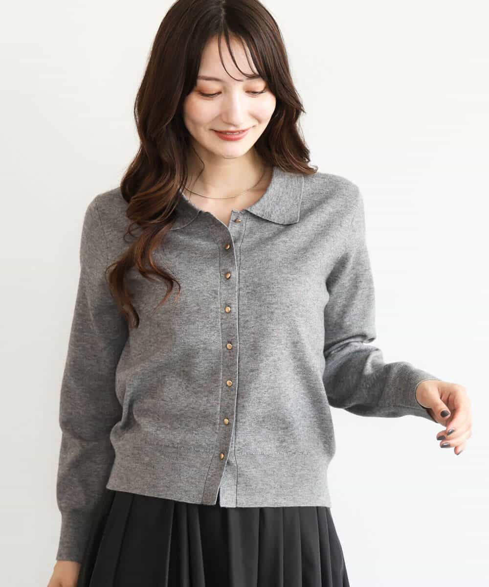 FKSAG43150 MK MICHEL KLEIN(MK ミッシェルクラン) [洗える]衿付きニットカーディガン グレー