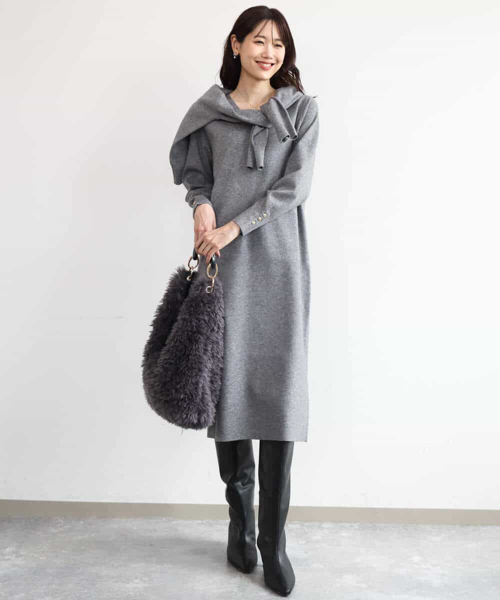 FKSAG43150 MK MICHEL KLEIN(MK ミッシェルクラン) [洗える]衿付きニットカーディガン グレー