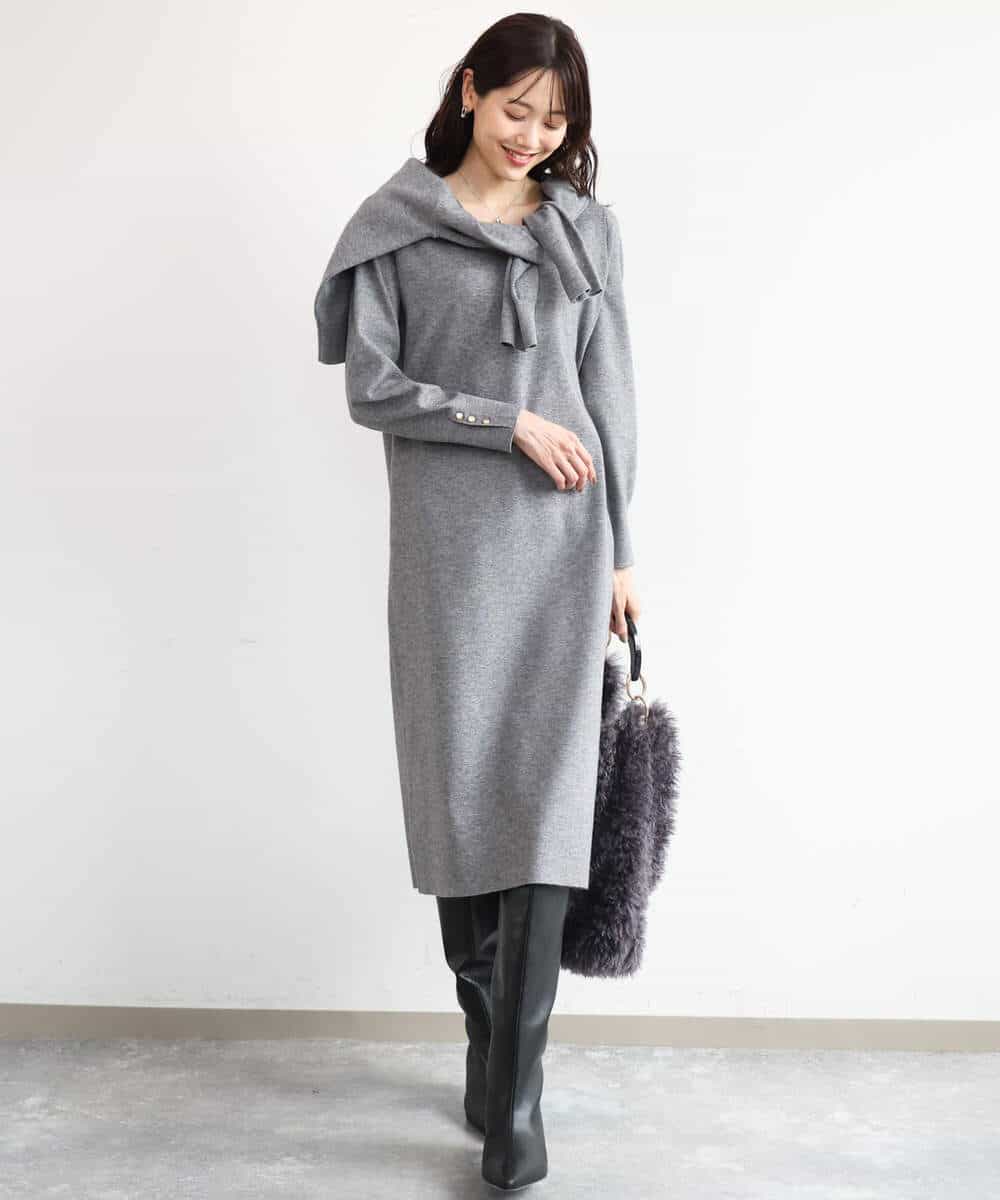 FKSAG43150 MK MICHEL KLEIN(MK ミッシェルクラン) [洗える]衿付きニットカーディガン グレー