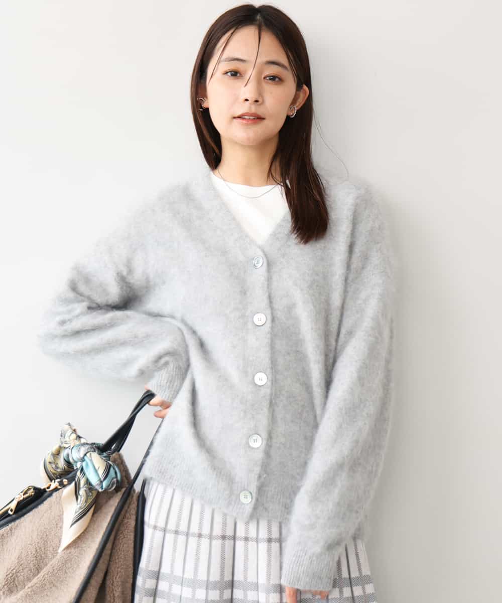 FKSAG50250 MK MICHEL KLEIN(MK ミッシェルクラン) ブラッシュウール Vネックニットカーディガン グレー