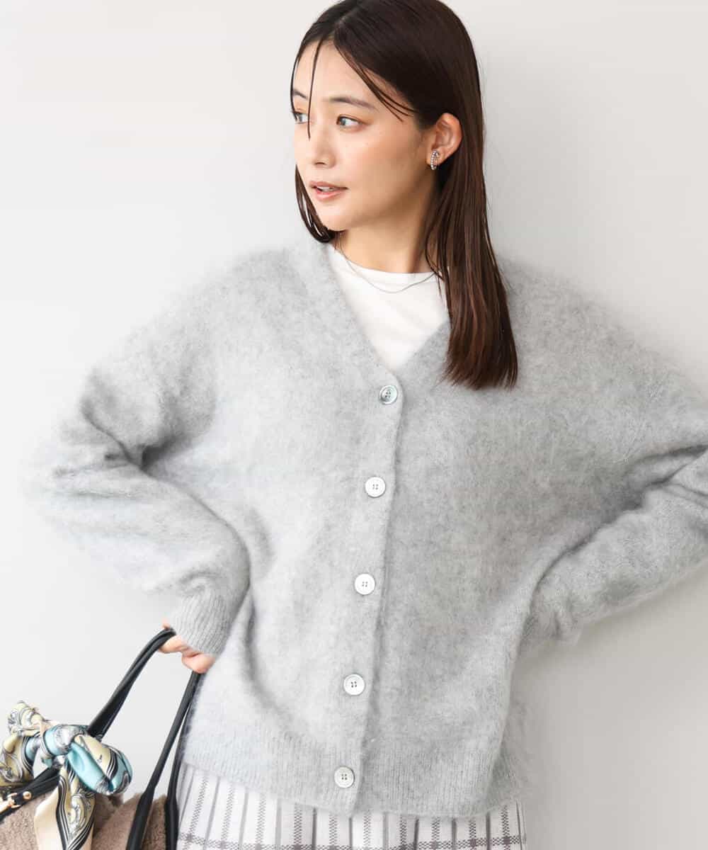 FKSAG50250 MK MICHEL KLEIN(MK ミッシェルクラン) ブラッシュウール Vネックニットカーディガン グレー