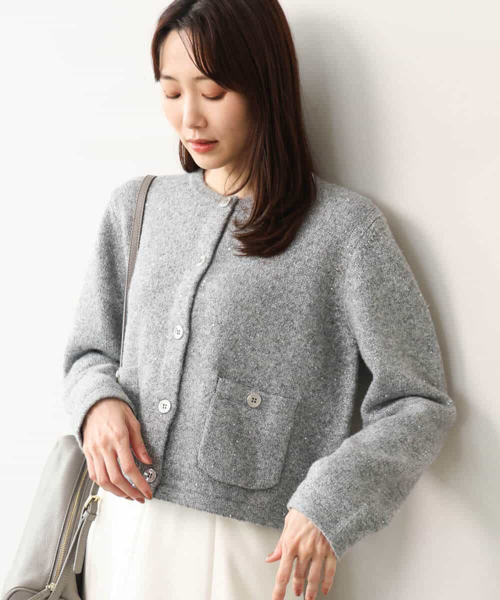 FKSAG51180 MK MICHEL KLEIN(MK ミッシェルクラン) [洗える]スパンコールラメmixニットカーディガン グレー