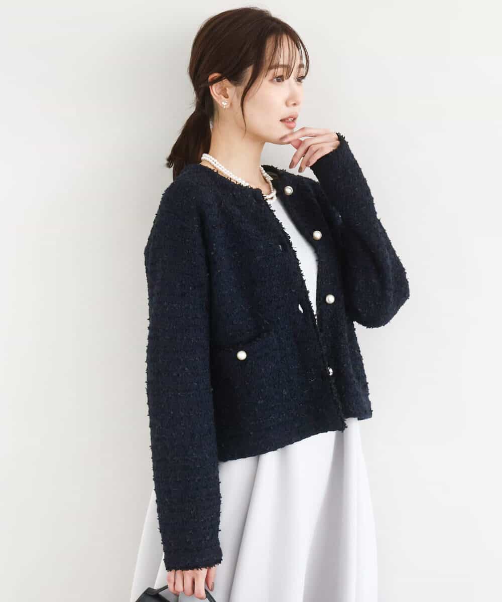 FKSDD10190 MK MICHEL KLEIN(MK ミッシェルクラン) ニットツィードジャケット/洗える ネイビー