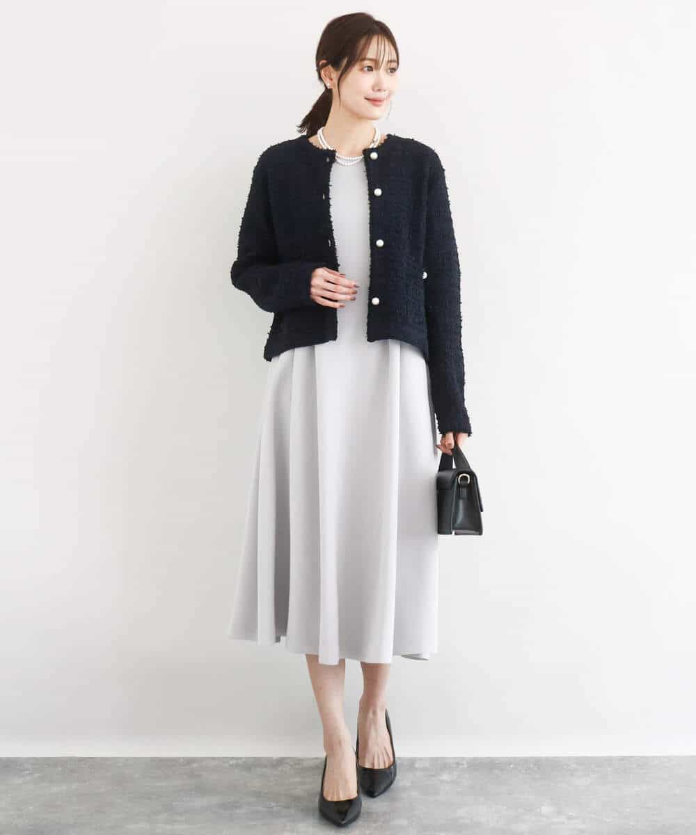 FKSDD10190 MK MICHEL KLEIN(MK ミッシェルクラン) ニットツィードジャケット/洗える ネイビー