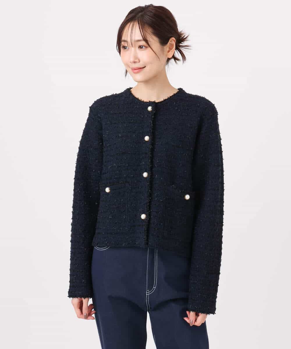 FKSDD10190 MK MICHEL KLEIN(MK ミッシェルクラン) ニットツィードジャケット/洗える ネイビー