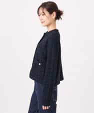 FKSDD10190 MK MICHEL KLEIN(MK ミッシェルクラン) ニットツィードジャケット/洗える ネイビー