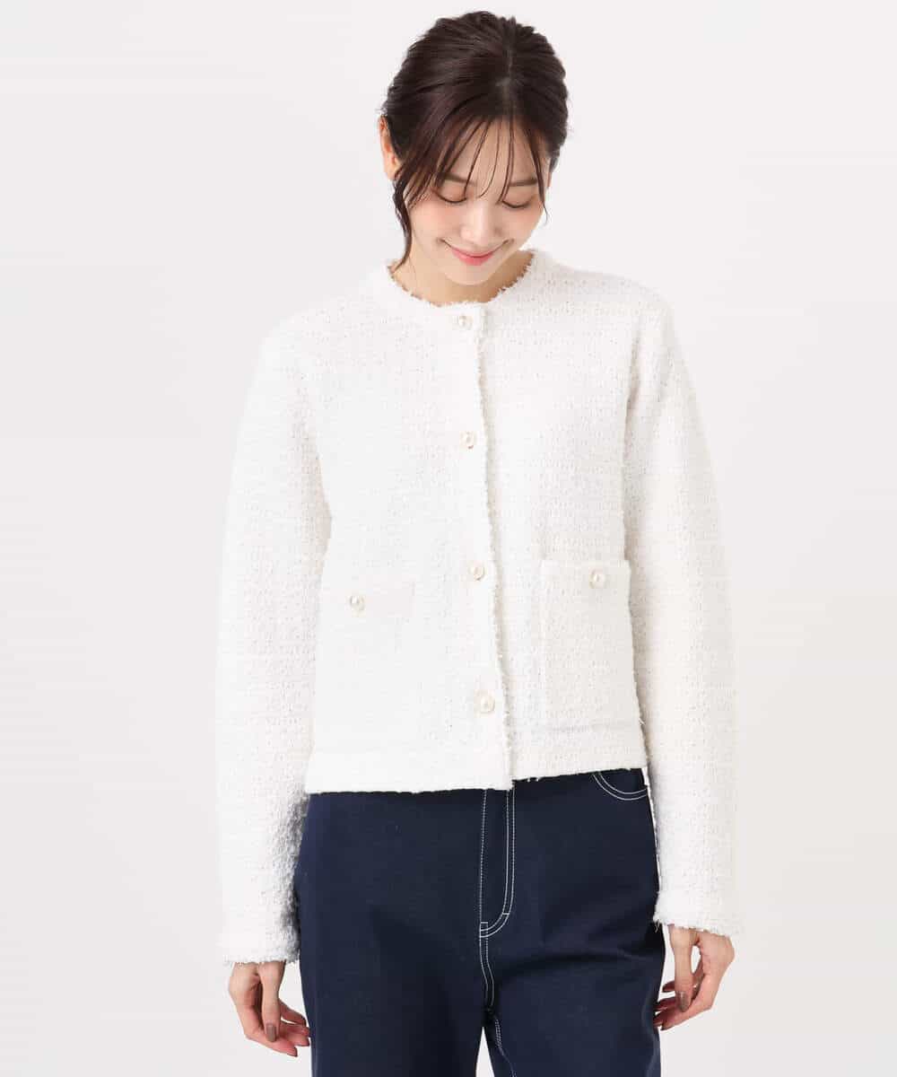 FKSDD10190 MK MICHEL KLEIN(MK ミッシェルクラン) ニットツィードジャケット/洗える ネイビー