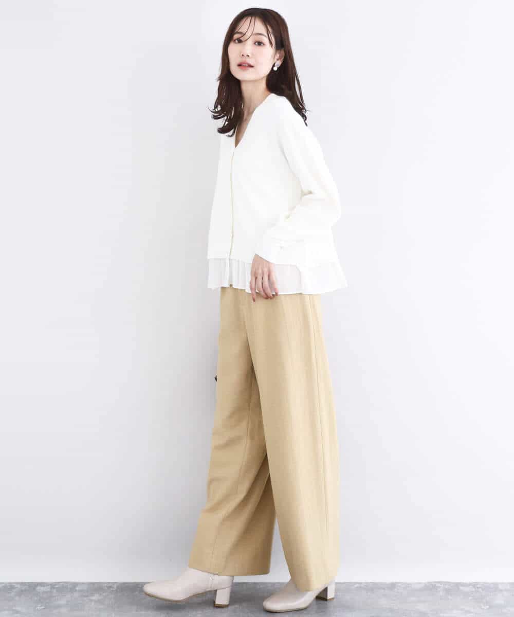 FKSDD60170 MK MICHEL KLEIN(MK ミッシェルクラン) ペプラムデザインVネックニットカーディガン/洗える ラベンダー