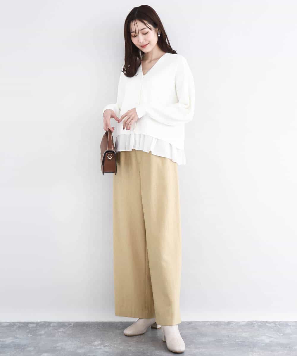 FKSDD60170 MK MICHEL KLEIN(MK ミッシェルクラン) ペプラムデザインVネックニットカーディガン/洗える ラベンダー