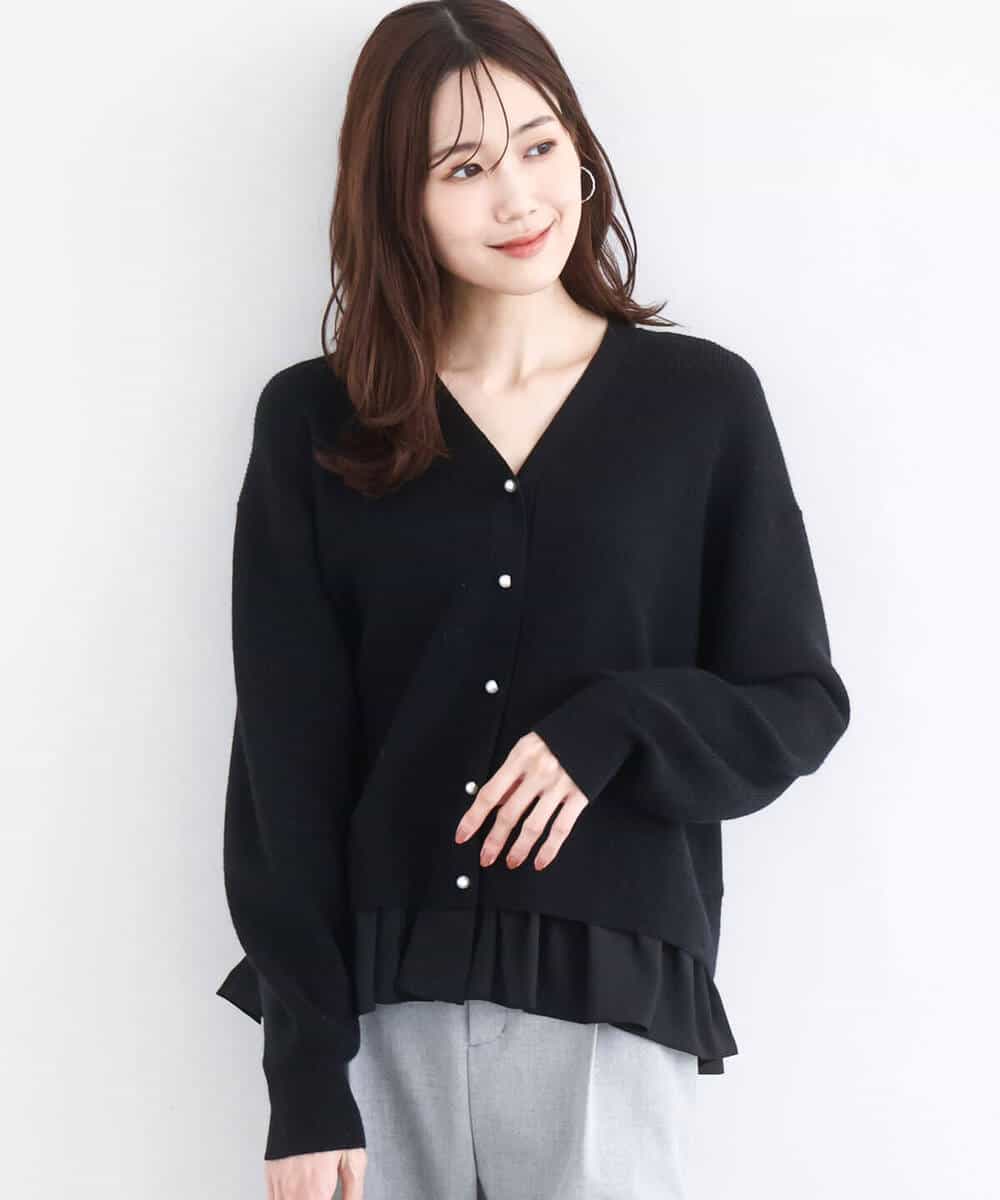 FKSDD60170 MK MICHEL KLEIN(MK ミッシェルクラン) ペプラムデザインVネックニットカーディガン/洗える ラベンダー