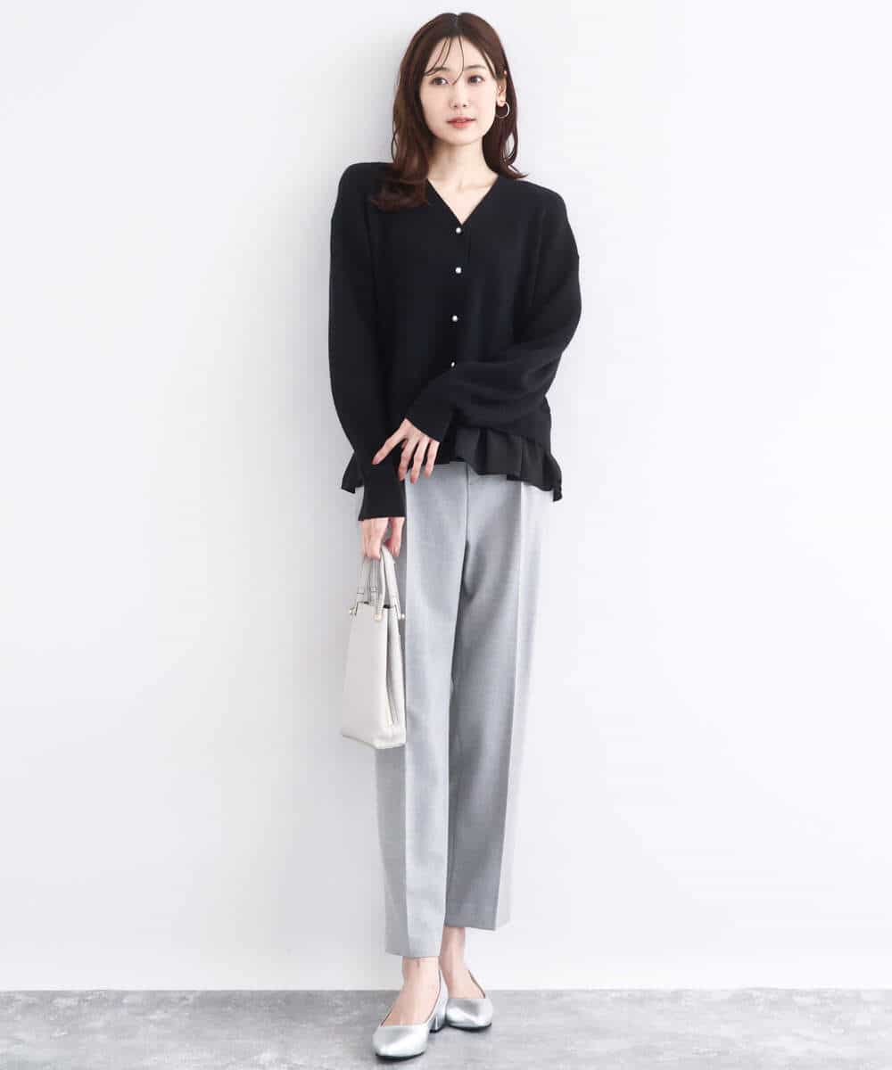 FKSDD60170 MK MICHEL KLEIN(MK ミッシェルクラン) ペプラムデザインVネックニットカーディガン/洗える ラベンダー