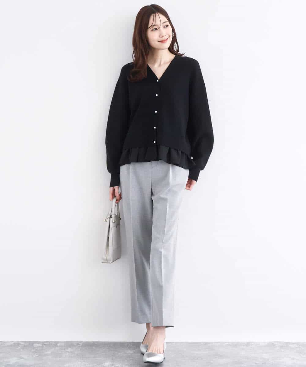 FKSDD60170 MK MICHEL KLEIN(MK ミッシェルクラン) ペプラムデザインVネックニットカーディガン/洗える ラベンダー