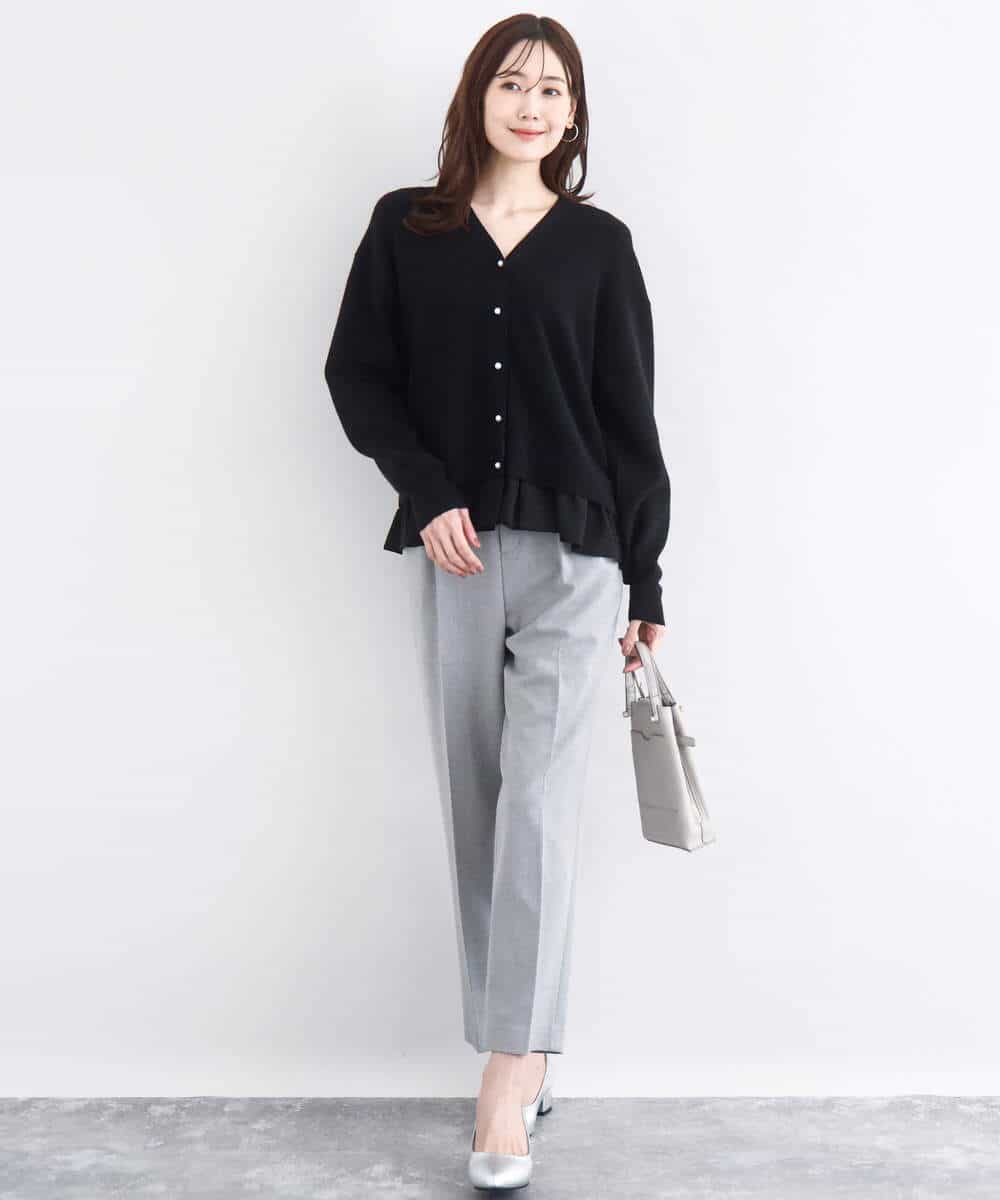 FKSDD60170 MK MICHEL KLEIN(MK ミッシェルクラン) ペプラムデザインVネックニットカーディガン/洗える ラベンダー