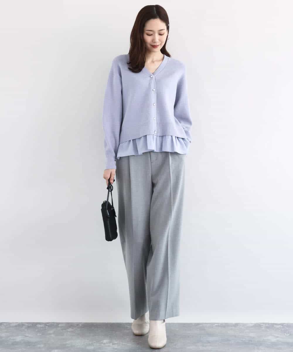 FKSDD60170 MK MICHEL KLEIN(MK ミッシェルクラン) ペプラムデザインVネックニットカーディガン/洗える ラベンダー