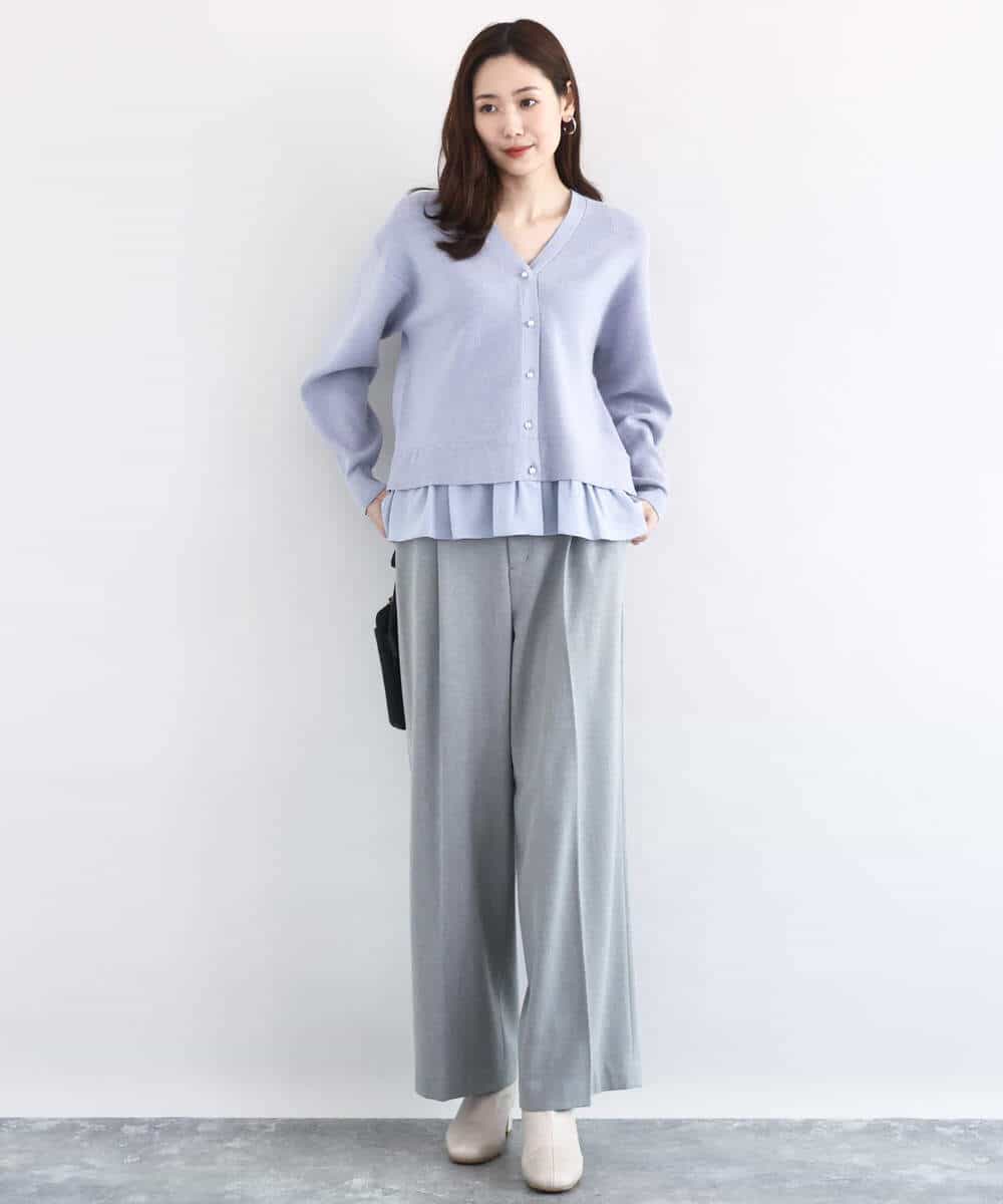 FKSDD60170 MK MICHEL KLEIN(MK ミッシェルクラン) ペプラムデザインVネックニットカーディガン/洗える ラベンダー