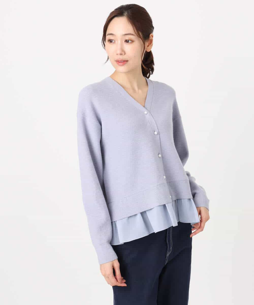 FKSDD60170 MK MICHEL KLEIN(MK ミッシェルクラン) ペプラムデザインVネックニットカーディガン/洗える ラベンダー