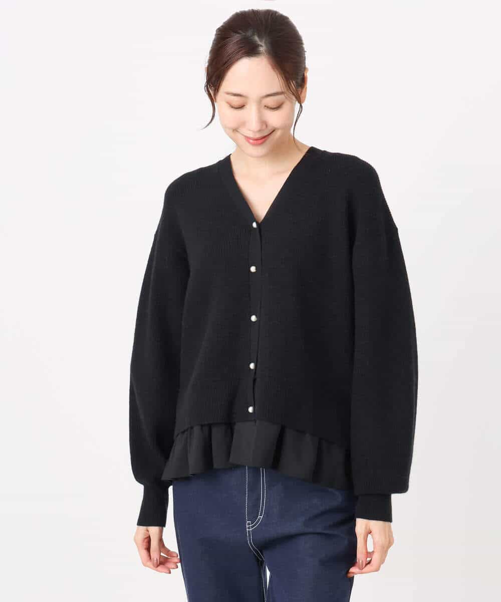 FKSDD60170 MK MICHEL KLEIN(MK ミッシェルクラン) ペプラムデザインVネックニットカーディガン/洗える ラベンダー