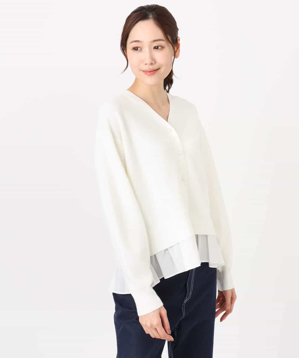 FKSDD60170 MK MICHEL KLEIN(MK ミッシェルクラン) ペプラムデザインVネックニットカーディガン/洗える ラベンダー