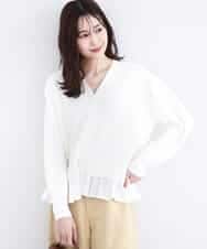 FKSDD60170 MK MICHEL KLEIN(MK ミッシェルクラン) ペプラムデザインVネックニットカーディガン/洗える ホワイト