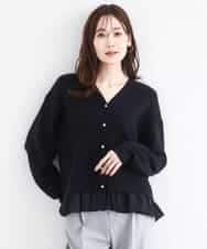 FKSDD60170 MK MICHEL KLEIN(MK ミッシェルクラン) ペプラムデザインVネックニットカーディガン/洗える ブラック