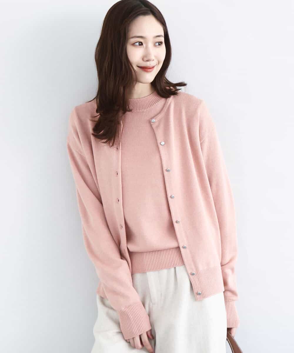 FKSDD61140 MK MICHEL KLEIN(MK ミッシェルクラン) キラキラ ラメニットカーディガン/洗える サーモンオレンジ