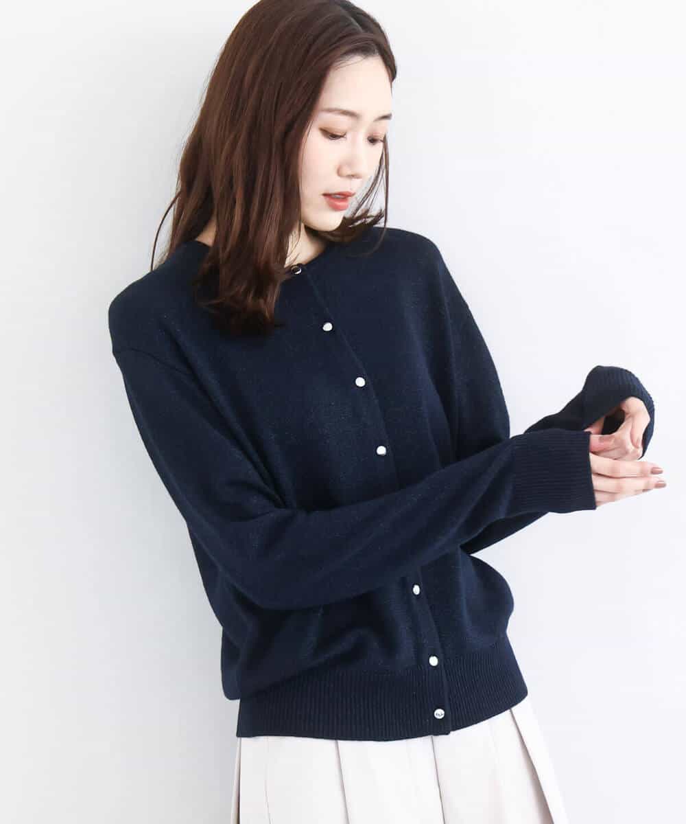 FKSDD61140 MK MICHEL KLEIN(MK ミッシェルクラン) キラキラ ラメニットカーディガン/洗える サーモンオレンジ