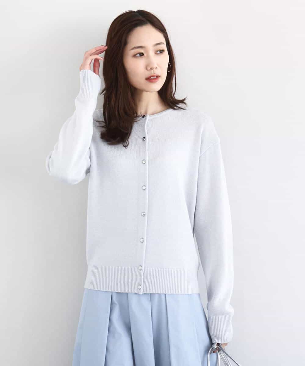 FKSDD61140 MK MICHEL KLEIN(MK ミッシェルクラン) キラキラ ラメニットカーディガン/洗える サーモンオレンジ