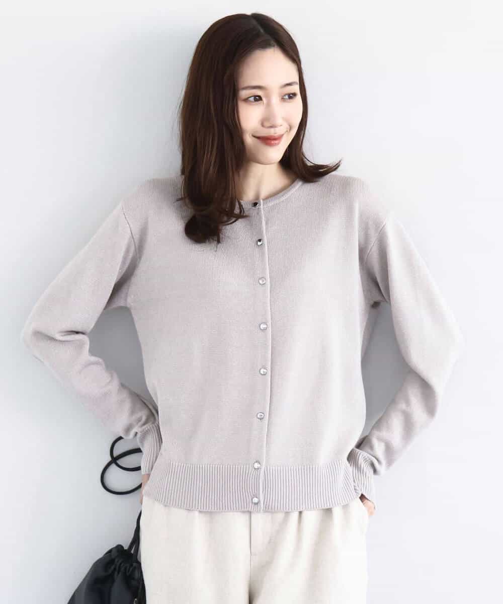 FKSDD61140 MK MICHEL KLEIN(MK ミッシェルクラン) キラキラ ラメニットカーディガン/洗える サーモンオレンジ