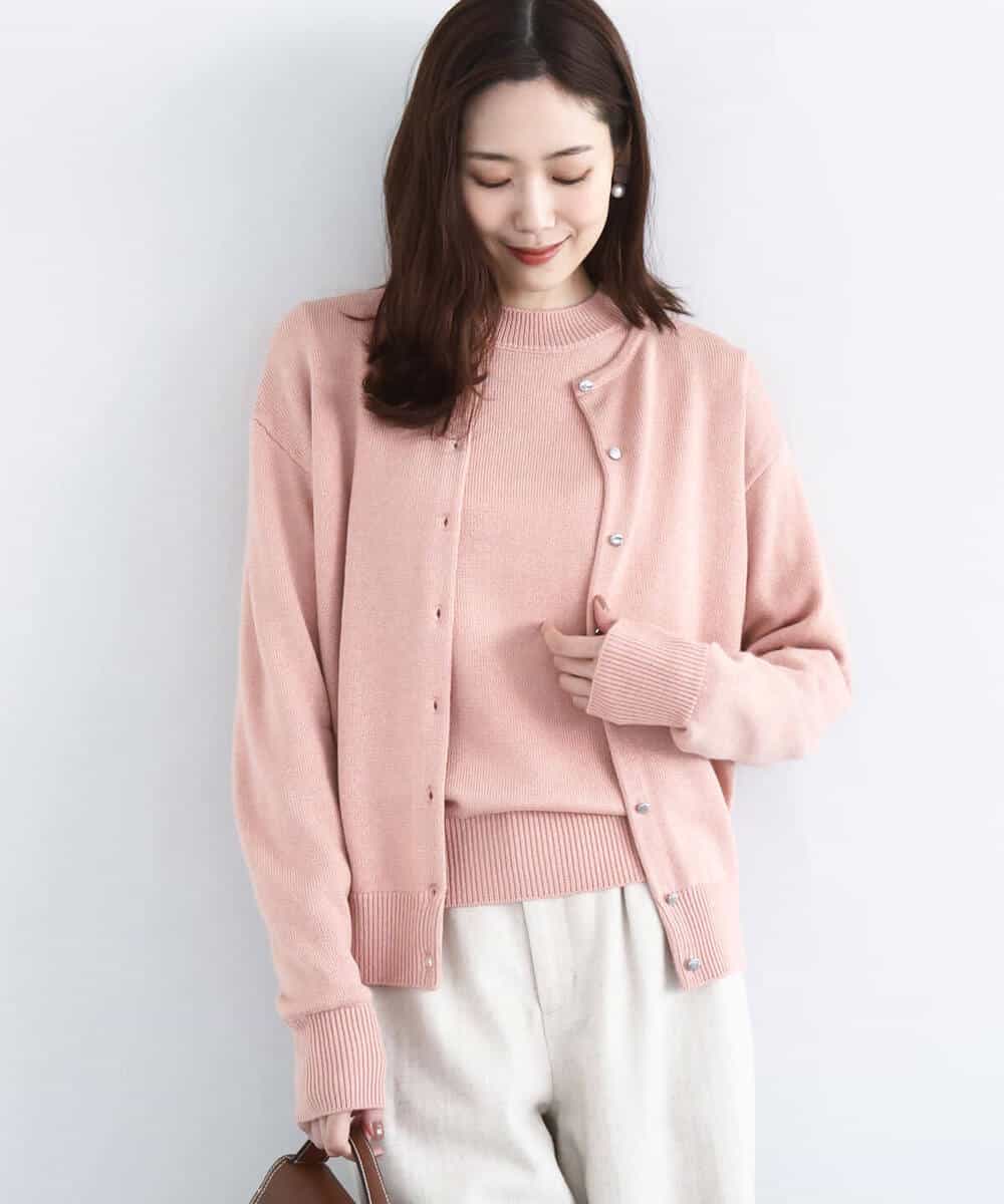 FKSDD61140 MK MICHEL KLEIN(MK ミッシェルクラン) キラキラ ラメニットカーディガン/洗える サーモンオレンジ