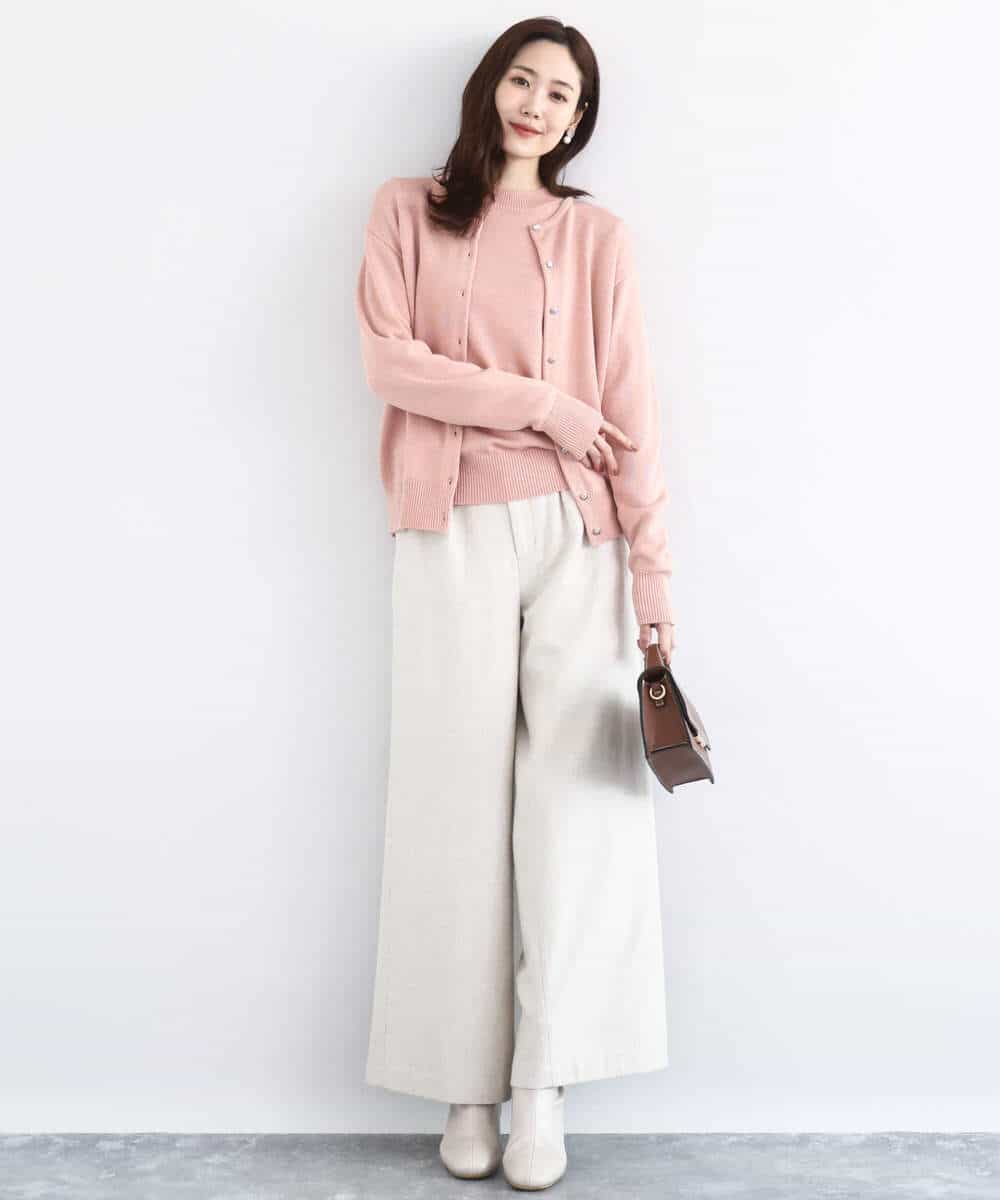 FKSDD61140 MK MICHEL KLEIN(MK ミッシェルクラン) キラキラ ラメニットカーディガン/洗える サーモンオレンジ