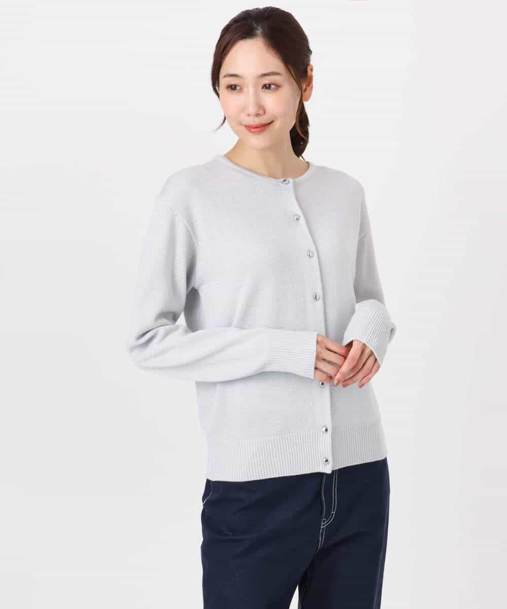 FKSDD61140 MK MICHEL KLEIN(MK ミッシェルクラン) キラキラ ラメニットカーディガン/洗える サーモンオレンジ