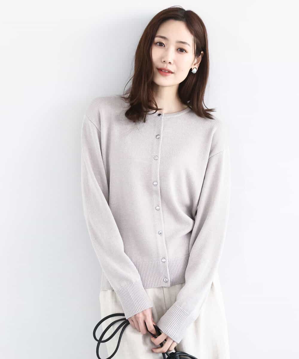 FKSDD61140 MK MICHEL KLEIN(MK ミッシェルクラン) キラキラ ラメニットカーディガン/洗える モカベージュ