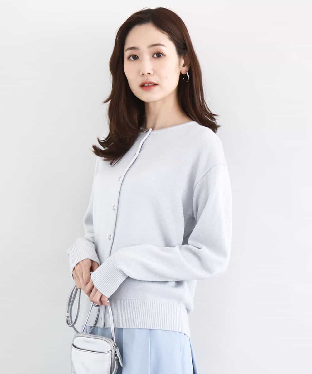 FKSDD61140 MK MICHEL KLEIN(MK ミッシェルクラン) キラキラ ラメニットカーディガン/洗える ライトグレー