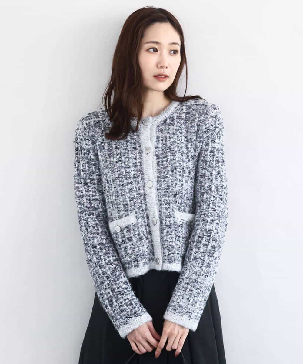 FKSDD62200 MK MICHEL KLEIN(MK ミッシェルクラン) ツイードニットジャケット/洗える グレー