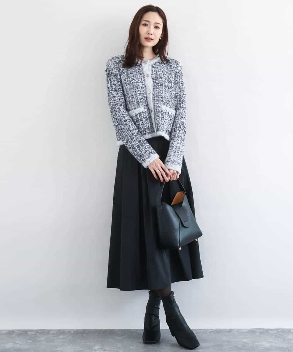 FKSDD62200 MK MICHEL KLEIN(MK ミッシェルクラン) ツイードニットジャケット/洗える グレー