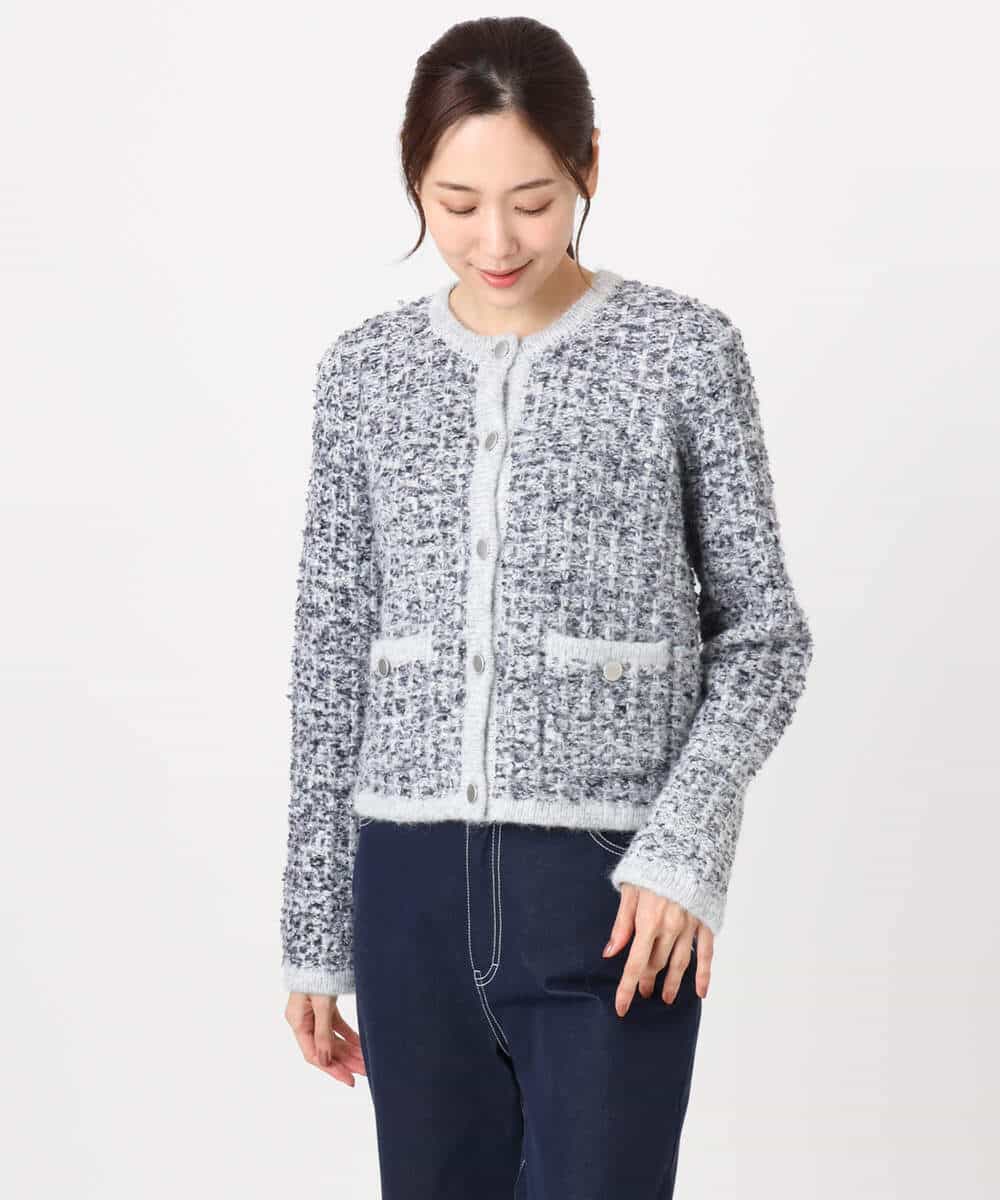 FKSDD62200 MK MICHEL KLEIN(MK ミッシェルクラン) ツイードニットジャケット/洗える グレー