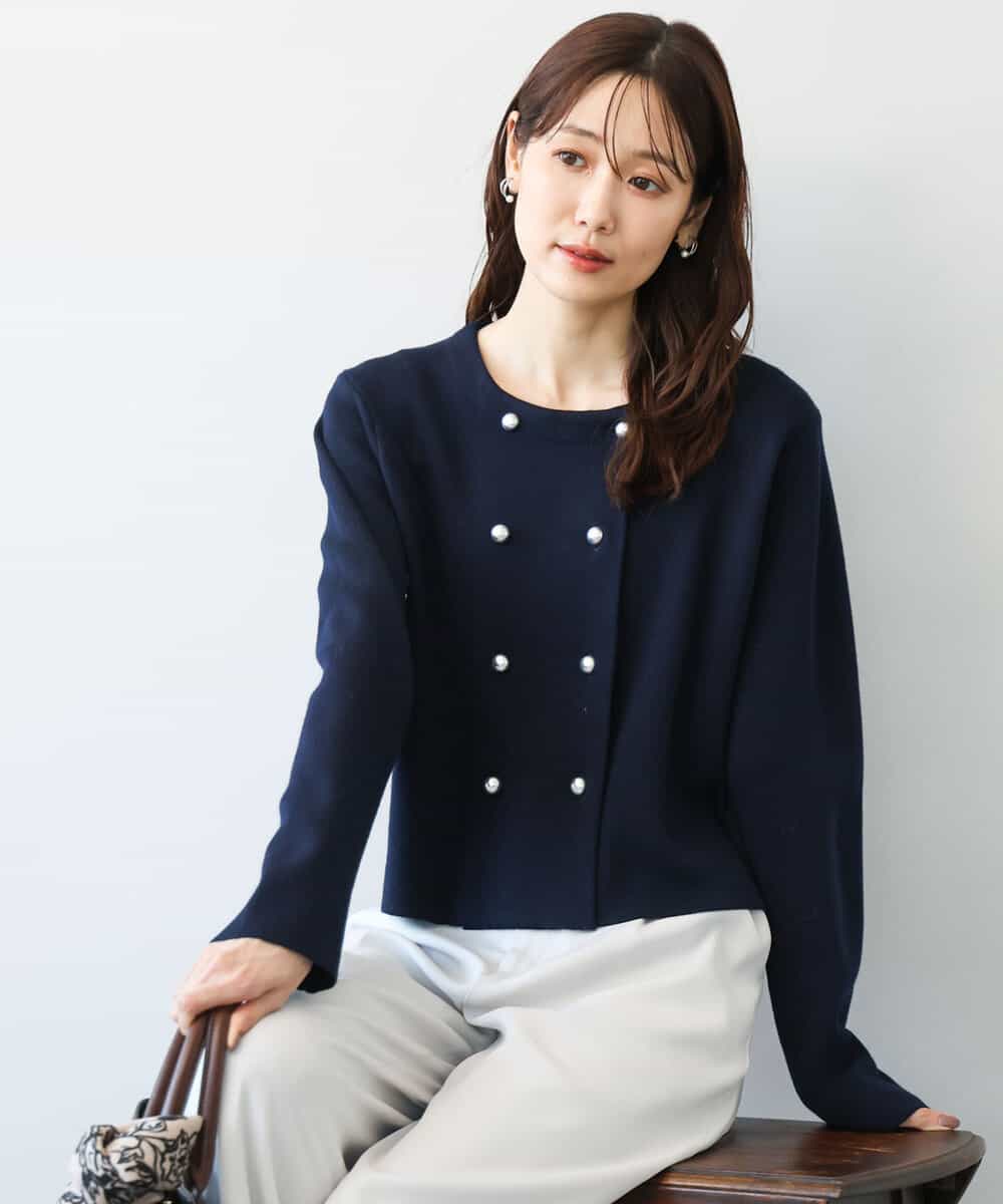 FKSDG65180 MK MICHEL KLEIN(MK ミッシェルクラン) [洗える]スムース編みコンパクトニットジャケット ネイビー