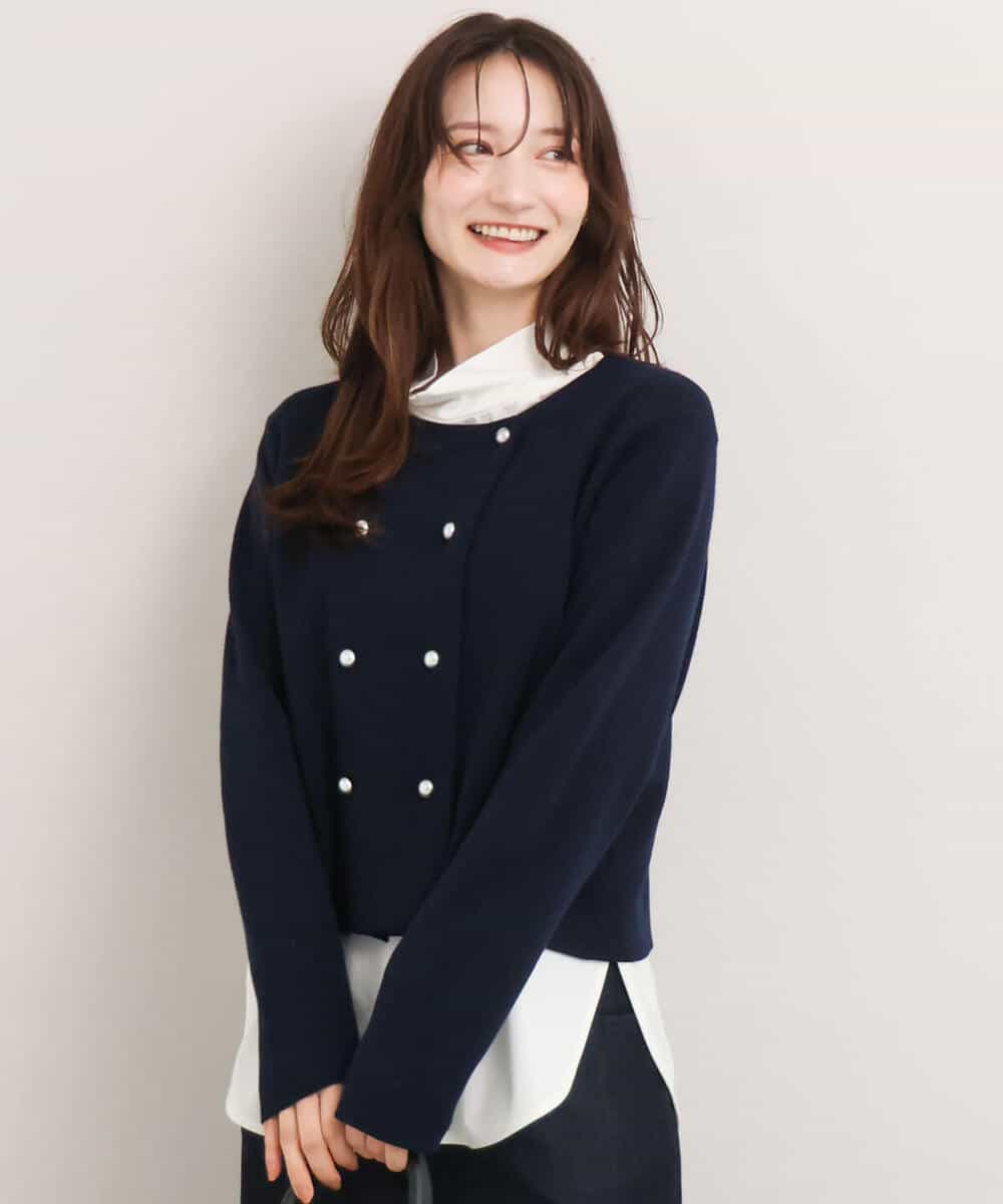 FKSDG65180 MK MICHEL KLEIN(MK ミッシェルクラン) [洗える]スムース編みコンパクトニットジャケット ネイビー