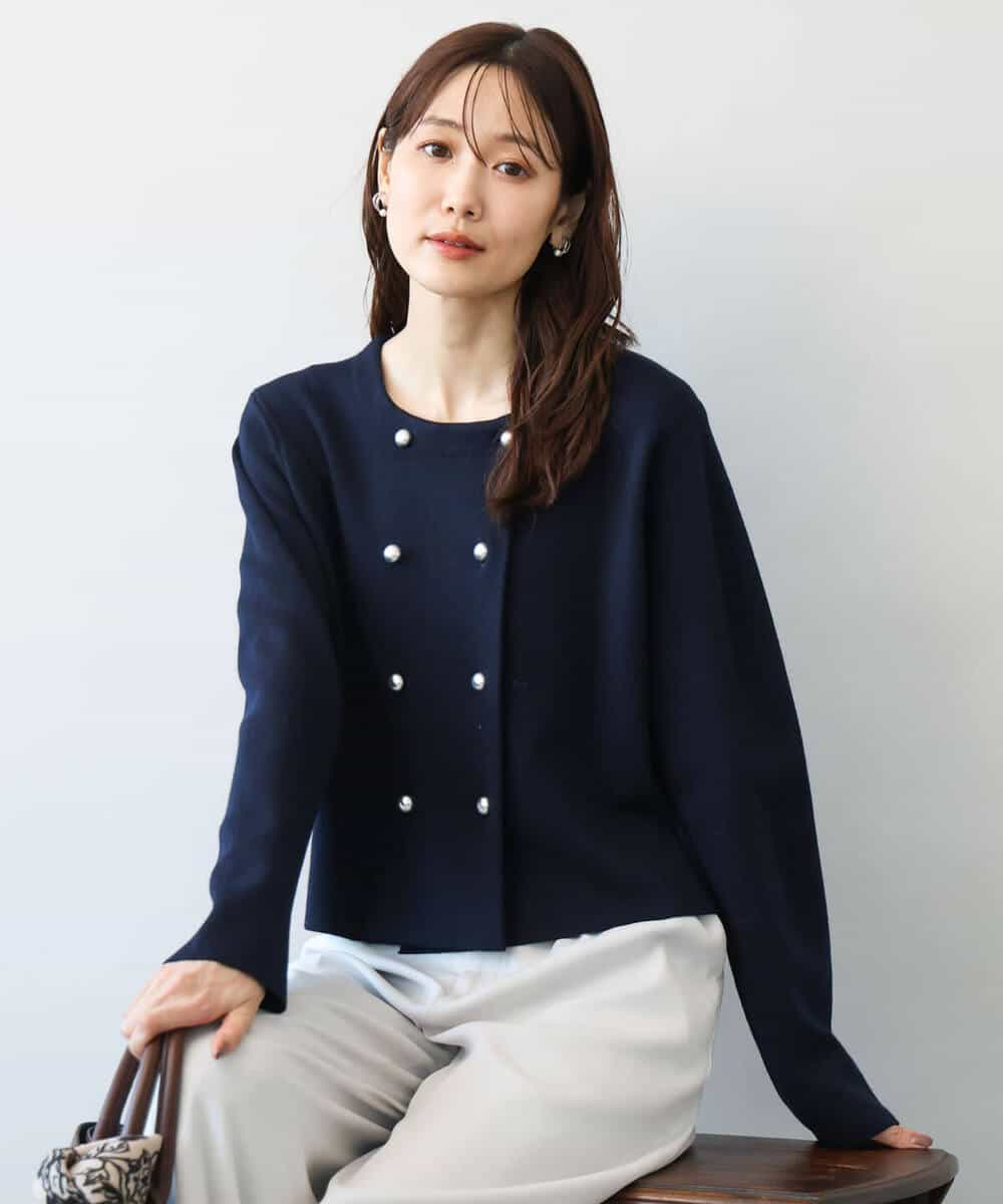 FKSDG65180 MK MICHEL KLEIN(MK ミッシェルクラン) [洗える]スムース編みコンパクトニットジャケット ネイビー