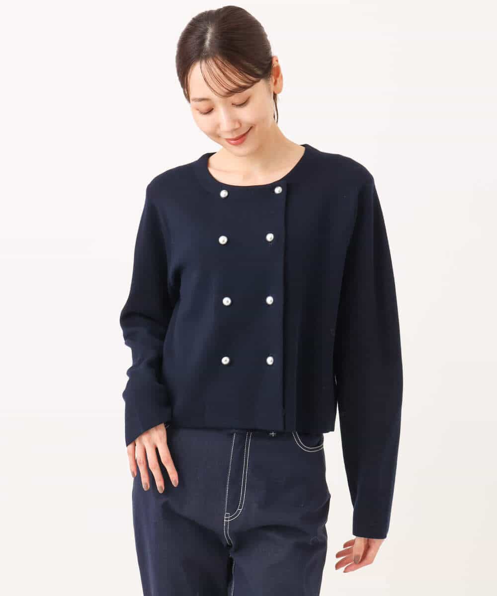 FKSDG65180 MK MICHEL KLEIN(MK ミッシェルクラン) [洗える]スムース編みコンパクトニットジャケット ネイビー