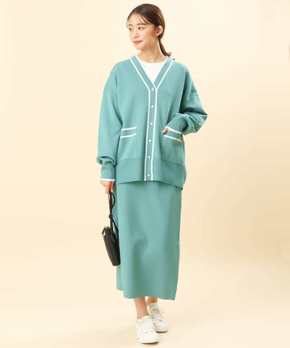 FKSFS01150 MK MICHEL KLEIN(MK ミッシェルクラン) 配色ラインニットカーディガン/洗える グリーン