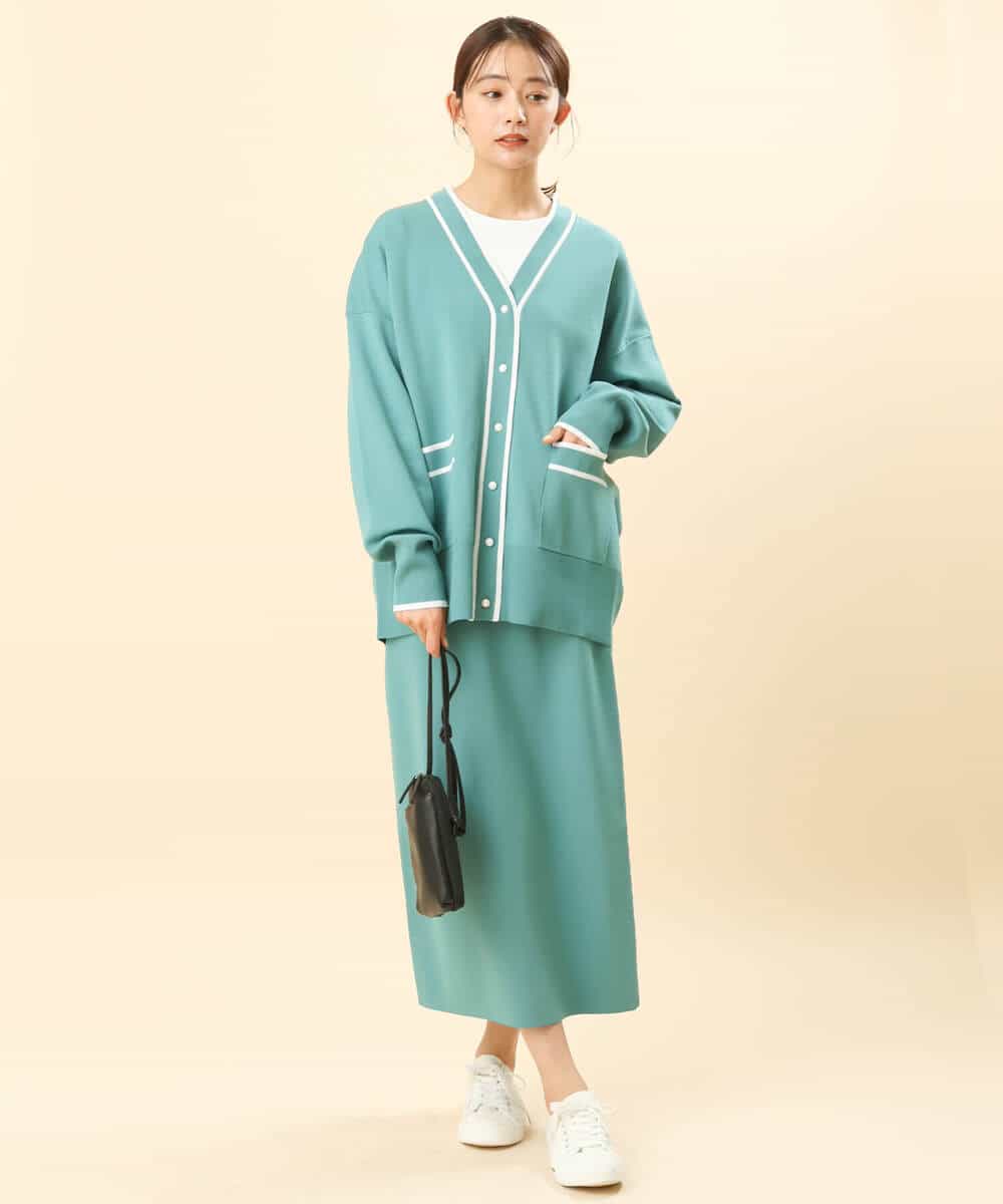 FKSFS01150 MK MICHEL KLEIN(MK ミッシェルクラン) 配色ラインニットカーディガン/洗える グリーン