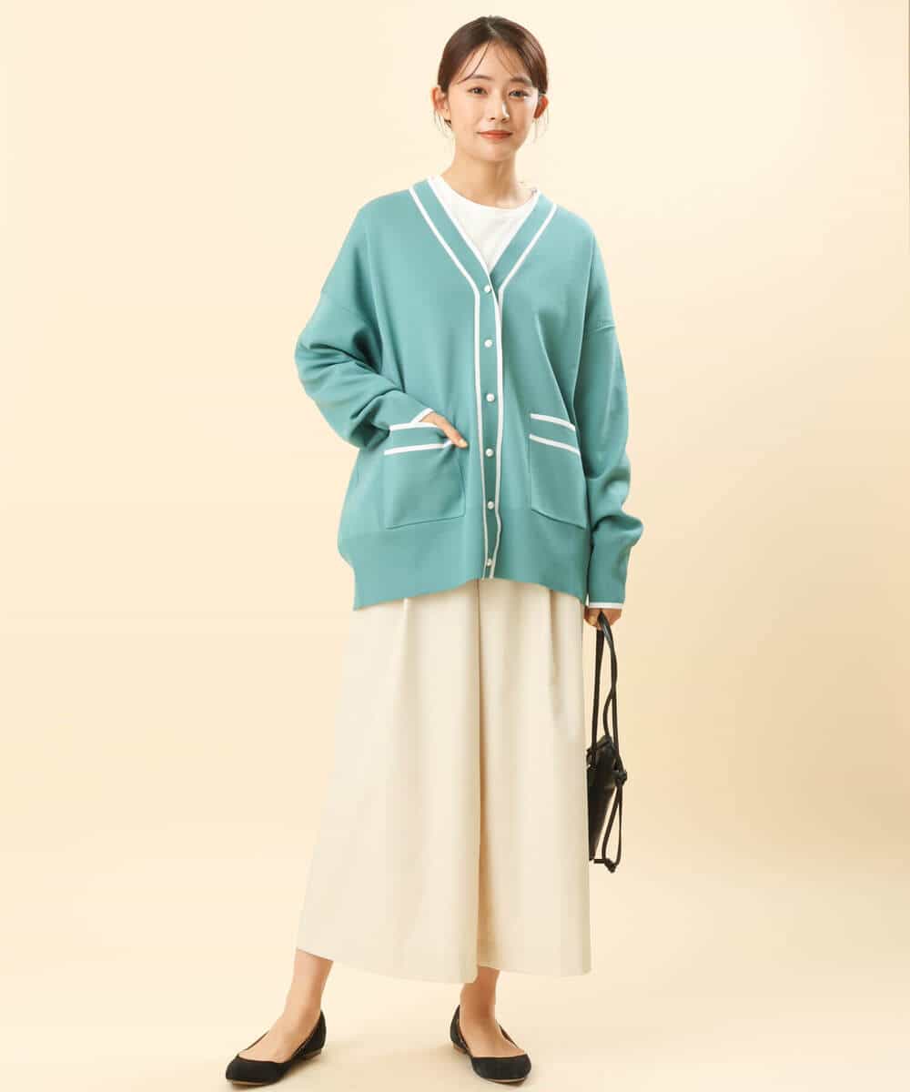 FKSFS01150 MK MICHEL KLEIN(MK ミッシェルクラン) 配色ラインニットカーディガン/洗える グリーン