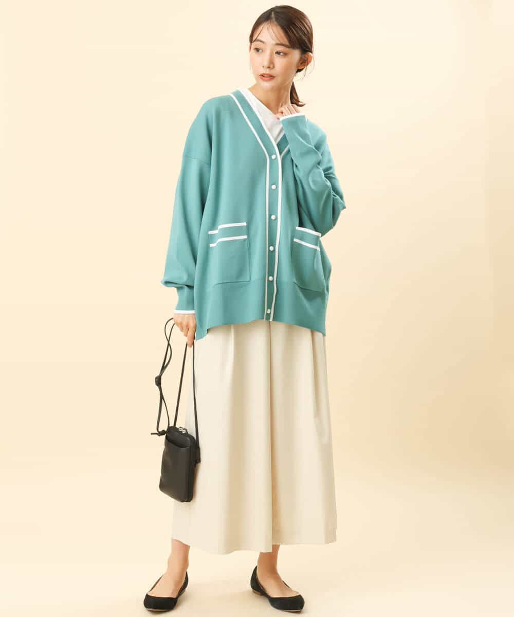 FKSFS01150 MK MICHEL KLEIN(MK ミッシェルクラン) 配色ラインニットカーディガン/洗える グリーン