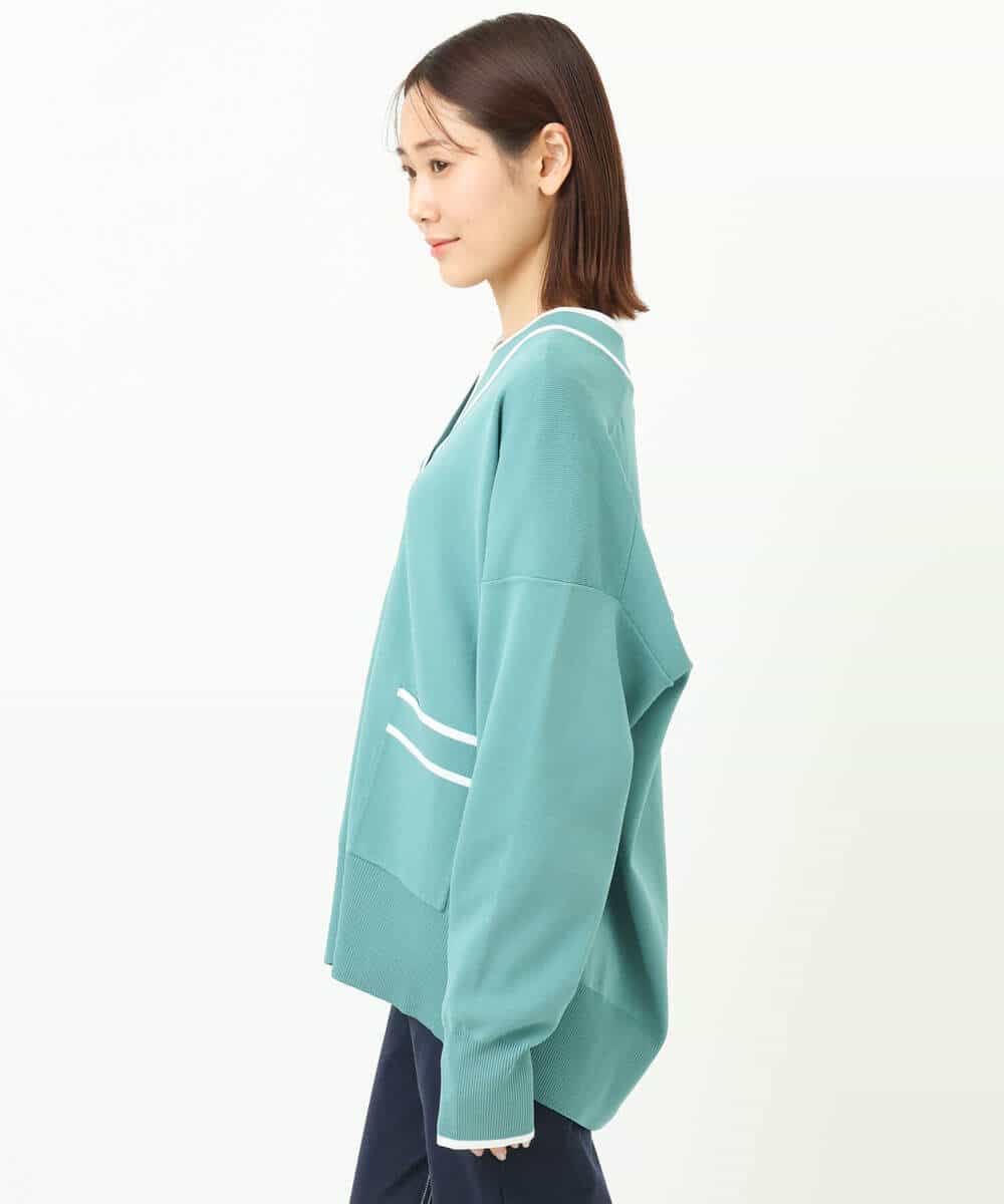 FKSFS01150 MK MICHEL KLEIN(MK ミッシェルクラン) 配色ラインニットカーディガン/洗える グリーン